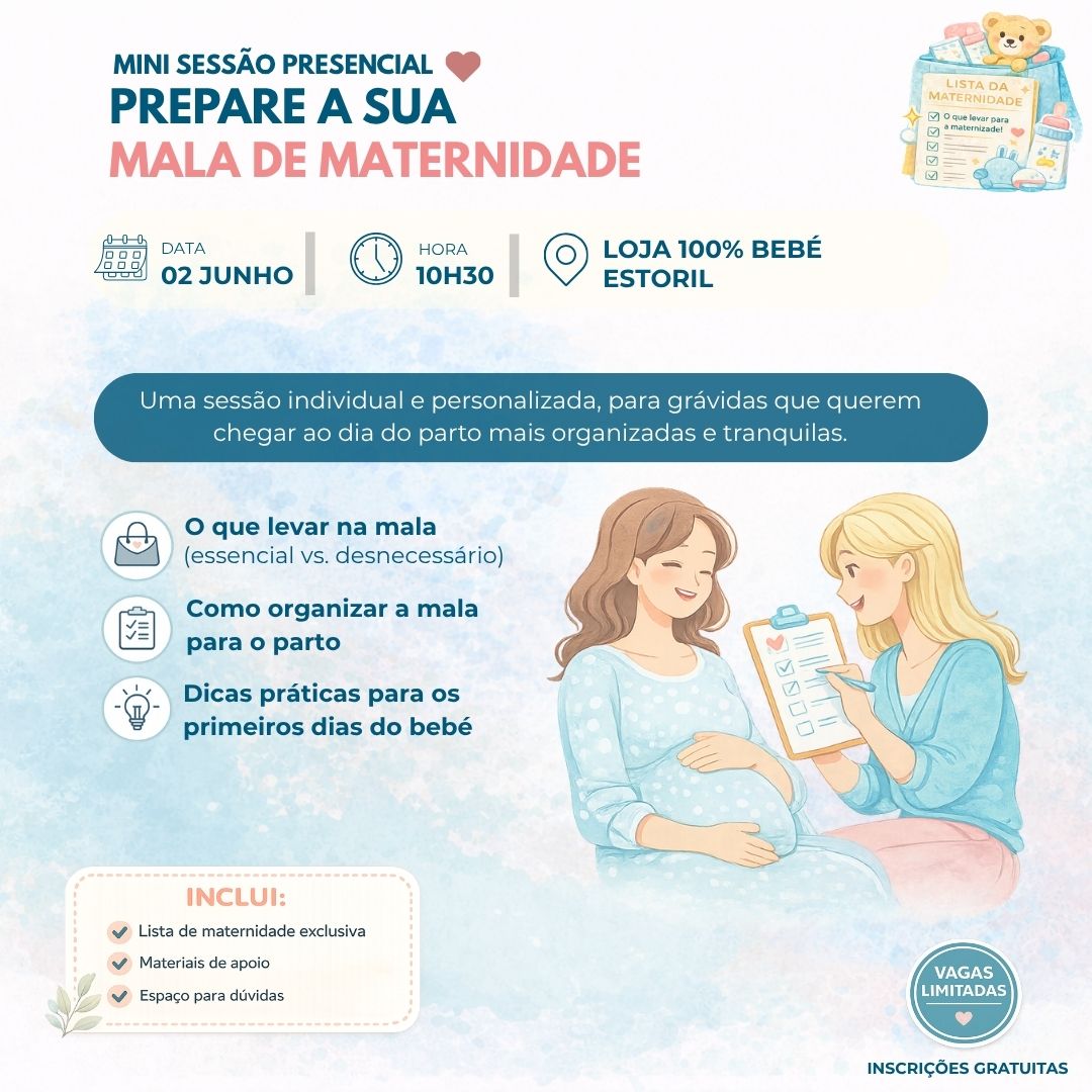 Loja 100% Bebé - Mini Sessão Prepare a sua mala de maternidade